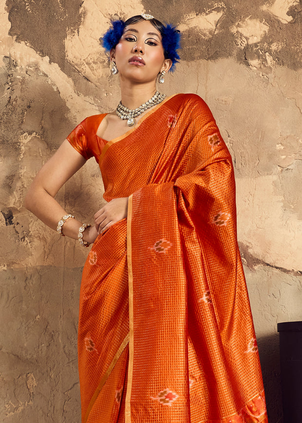 Burnt Orange Woven silk saree