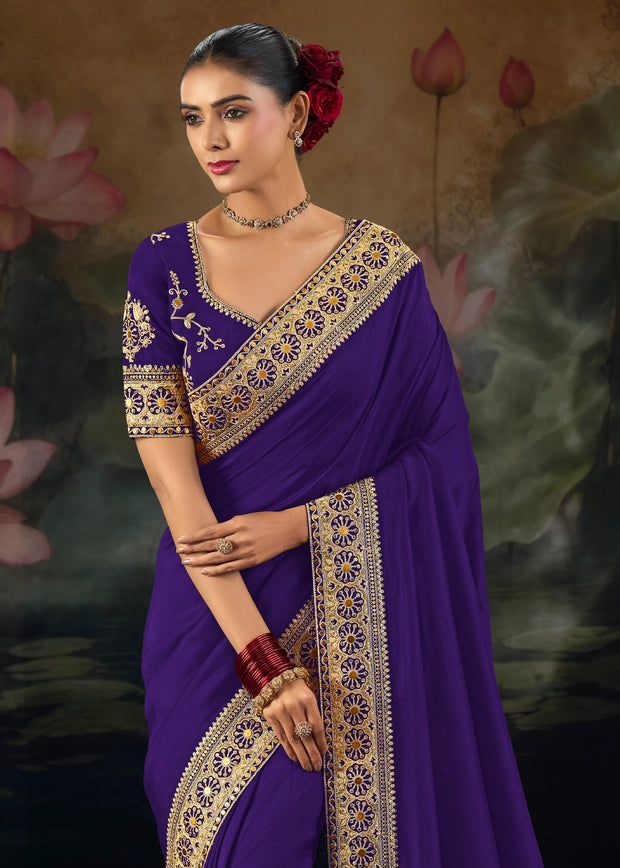 Ultra Purple Embroidered Designer Saree