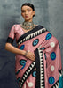 Peach Pink Printed Satin Silk Saree