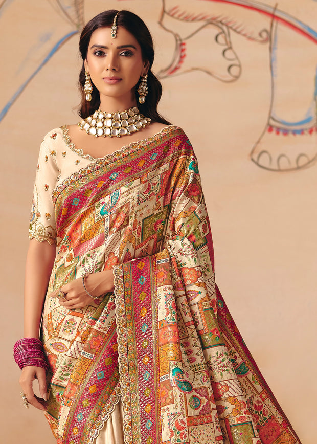 Ivory Designer Embroidered Saree