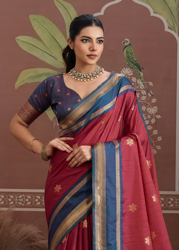 Amarican Red Woven Banarasi Tussar Silk Saree