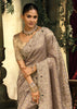 Lilac Grey Embroidered Designer Tissue Saree
