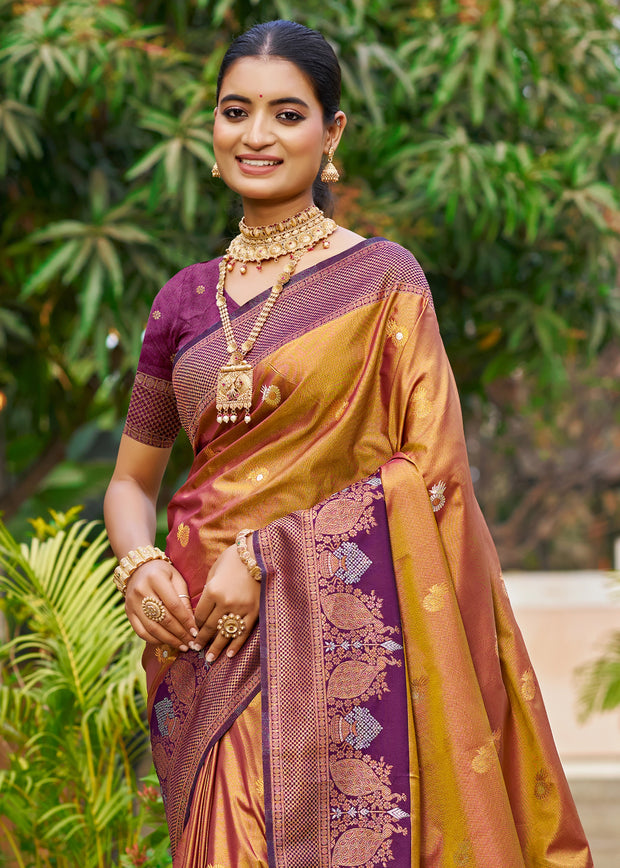 Pale Gold Dual Tone Woven Banarasi Silk Saree