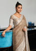 Olive Beige Woven Linen Silk Saree