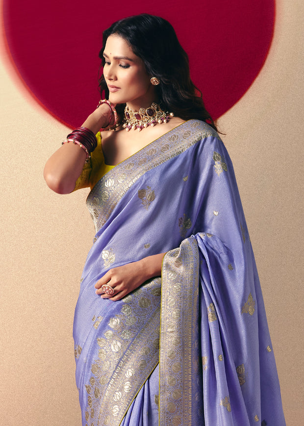 Lavender Purple Woven Banarasi Silk Saree