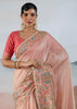 Peach Pink Woven Tissue Silk Saree