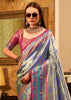 Indigo Blue Woven Tissue Silk Saree