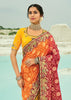 Red & Yellow Woven Georgette Bandhej Designer Saree
