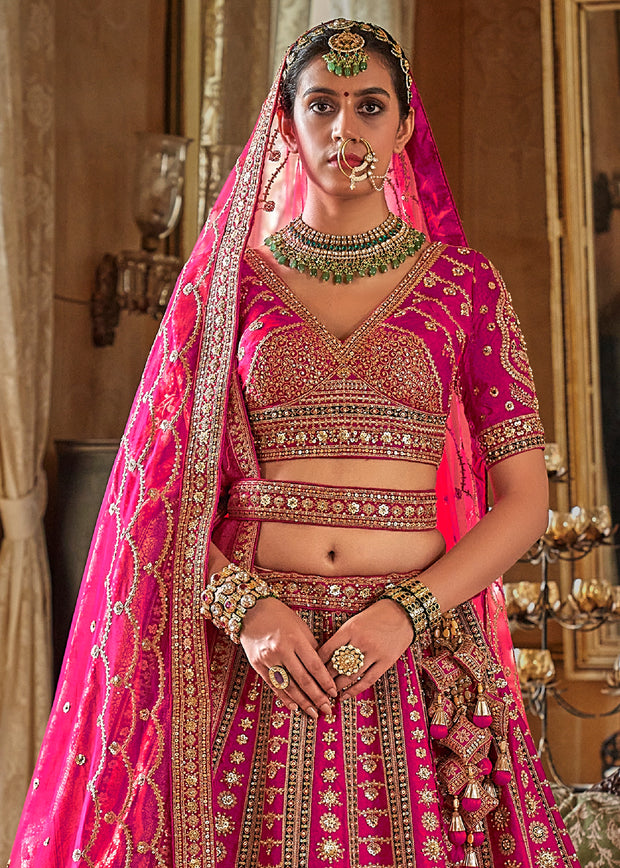 Fuchsia Pink Heavy Embroidered Designer Lehenga