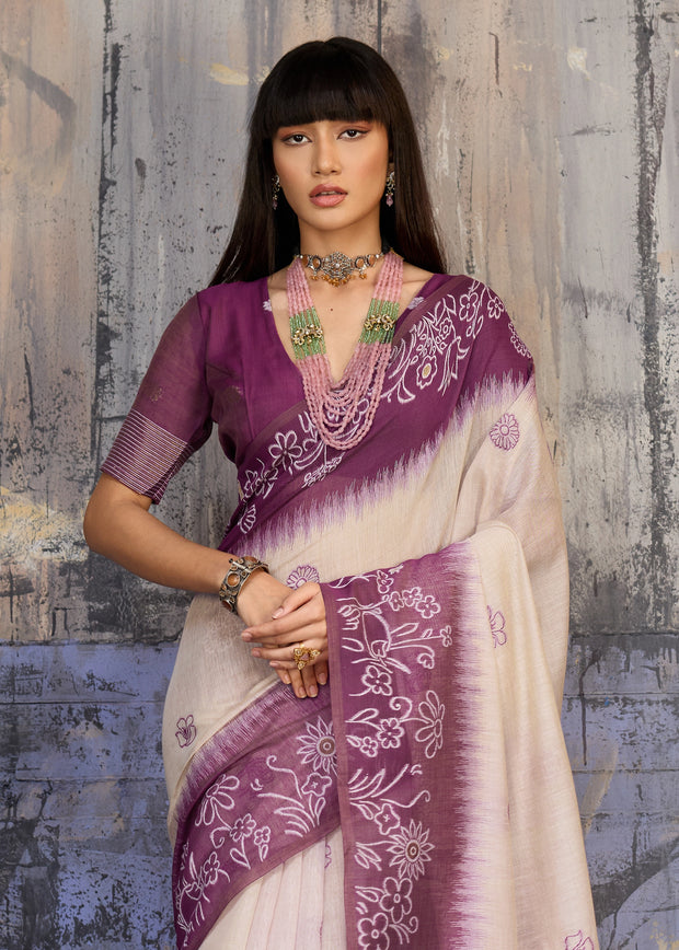 Dahliya Purple Printed Cotton Silk Saree