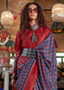 Red And Blue Printed Patola Silk Saree