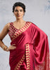 Persian Red Satin Silk Saree with Ajrakh Printed Pallu and Blouse