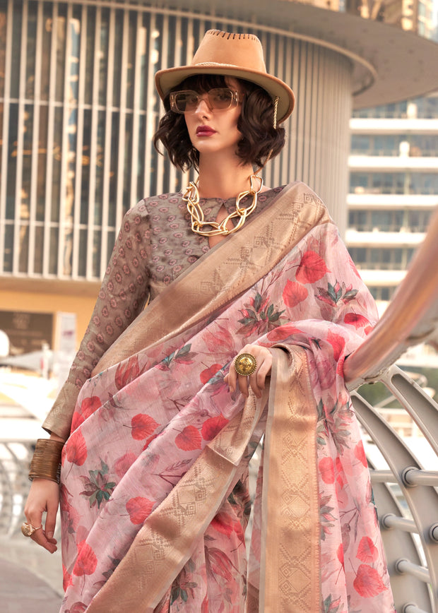 Blush Pink Woven Banarasi Tissue Silk Saree