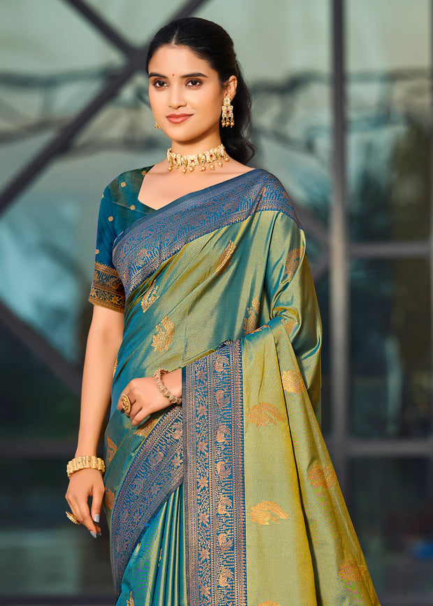 Pine Green Dual Tone Woven Banarasi Silk Saree
