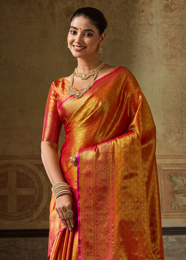 Burnt Orange Woven Kanjivaram Silk Saree