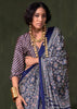 Patriot Blue Printed Satin Crepe Silk Saree