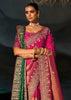 Rani Pink Embroidered Kanjivaram Silk Saree With Dupatta