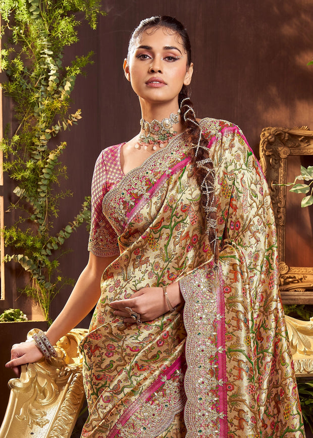 Golden And Mauve Embroidered Designer Saree