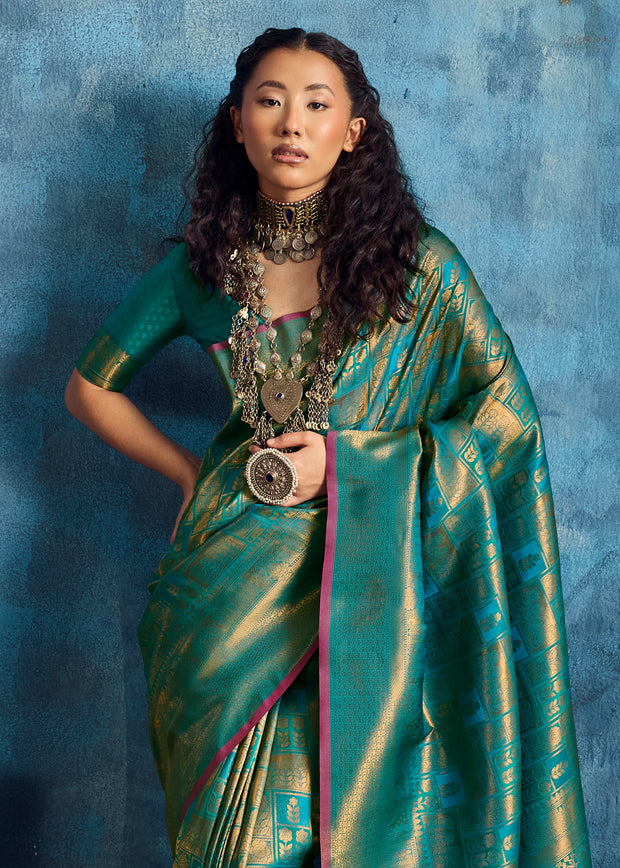 Tropical Green Banarasi Silk Saree
