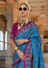 Heritage Blue Printed Kashmiri Jamewar Saree