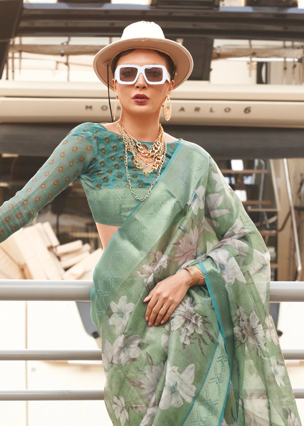 Saga Green Woven Banarasi Tissue Silk Saree