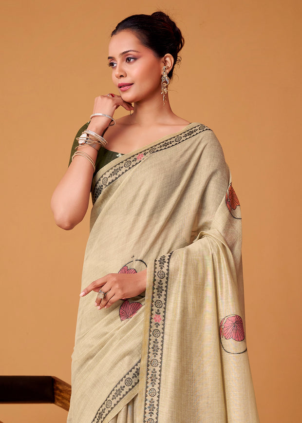 Off White Woven Cotton Saree