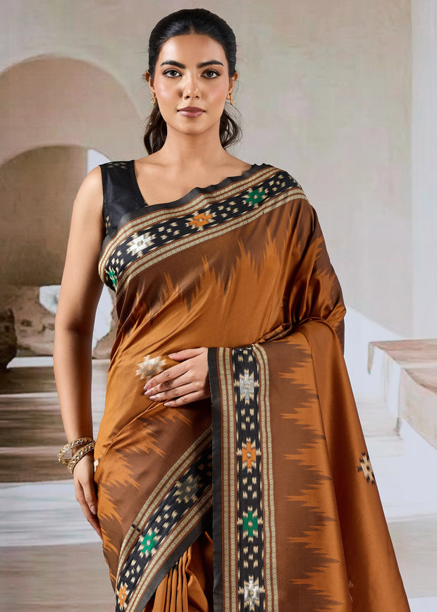 Caramel Brown Patola Silk Saree