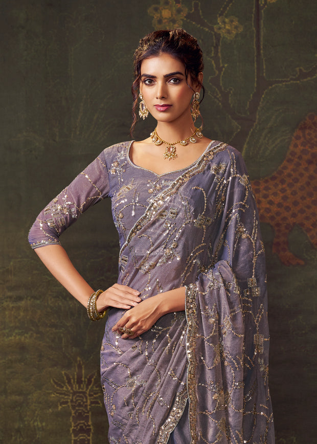 Allure Purple Designer Tissue Silk Saree