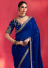 Royal Blue Embroidered Soft Silk Saree With Contrast Blouse