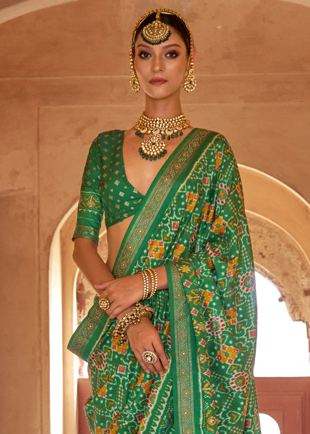 Medium Green Printed Patola Silk Saree