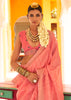 “Exclusive Offer” : Peach Pink Woven Banarasi Tussar Silk Saree