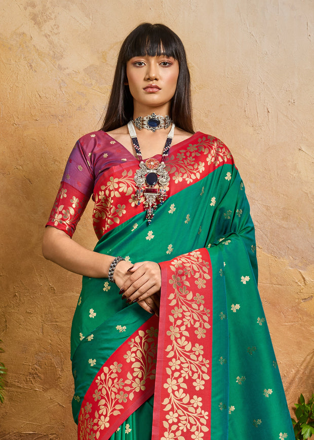 Natural Green Woven Soft Silk Saree