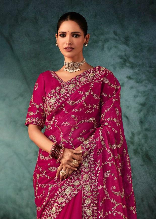 Queen Pink Embroidered Designer Saree