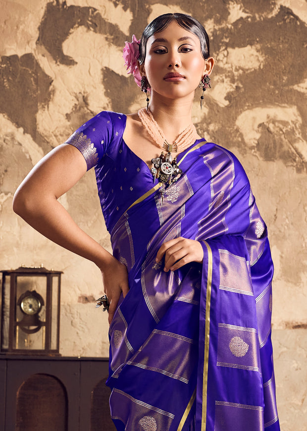 Navy Blue Rangkat Satin Silk Saree