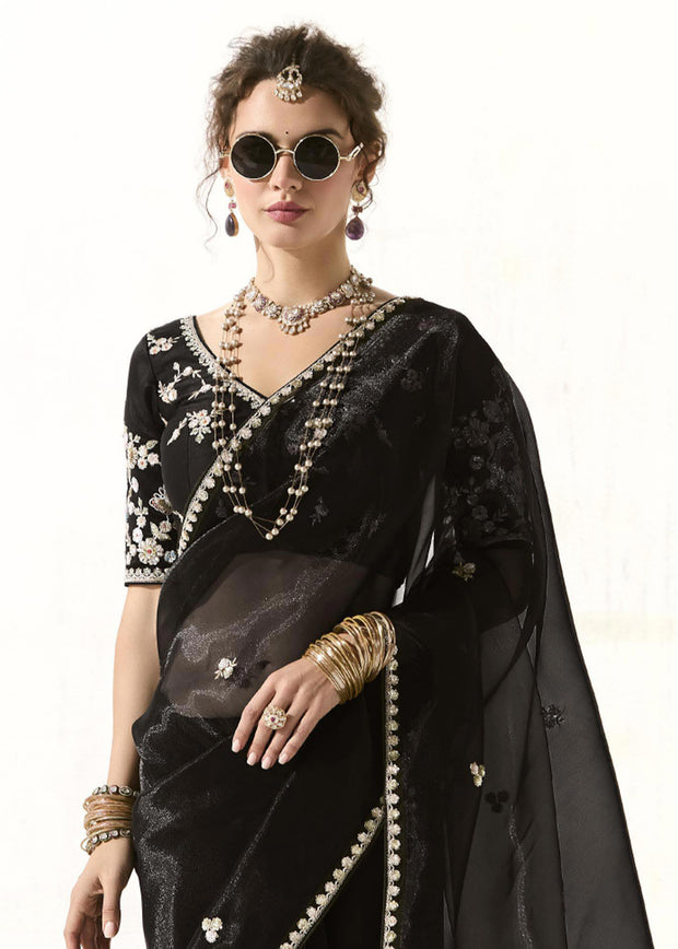 Desire Black Designer Organza Tissue Silk Saree