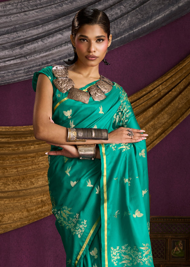 Sea Green Banarasi Satin Silk Saree