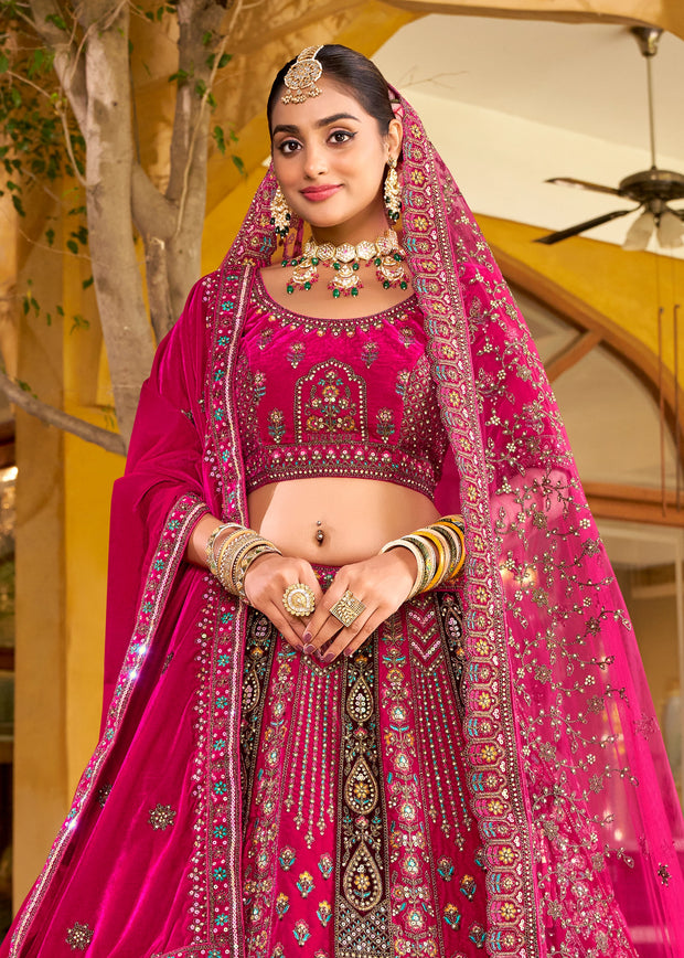 Raspberry Pink Heavy Embroidered Designer Lehenga