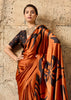 Apricot Orange Printed Satin Silk Saree