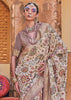 Beige And Mauve Floral Printed Silk Saree With Contrast Border