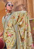 Herbal Green Floral Printed Silk Saree With Contrast Border
