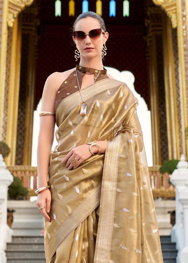 Golden Beige  Woven Tissue Silk Saree