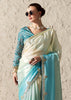 Aqua Blue Designer Organza Tissue Silk Saree With Printed Blouse