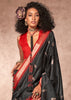 Pirate Black Woven Banarasi Silk Saree With Contrast Border