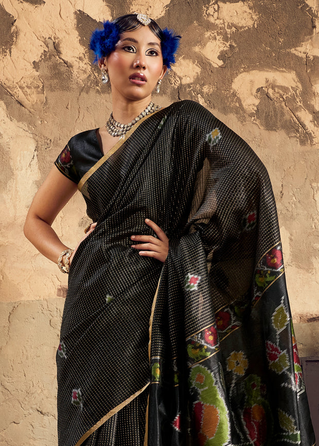 Jet Black Woven silk saree