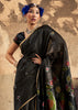 Jet Black Woven silk saree