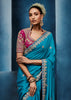 Teal Blue Embroidered Designer Tissue Saree