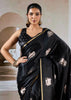 Jet Black Banarasi Satin Silk Saree