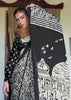 Elegant Black & White Print City Satin Crepe Saree