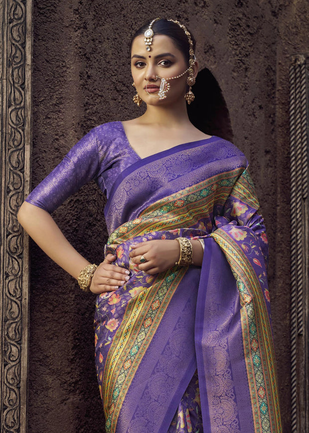 Royal Purple Floral Printed Soft Silk Saree