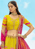 Lime Yellow And Pink Heavy Embroidered Designer Lehenga Set
